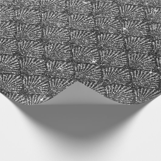 Papier Cadeau Scales Coquillage Noir Art Déco Gris Parties scint (Coin)