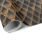 Papier Cadeau Scales de dragon noir et or (Coin rond)