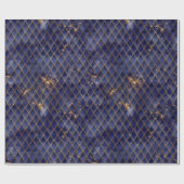 Papier Cadeau Scales de dragons bleu marine et or (Plat)