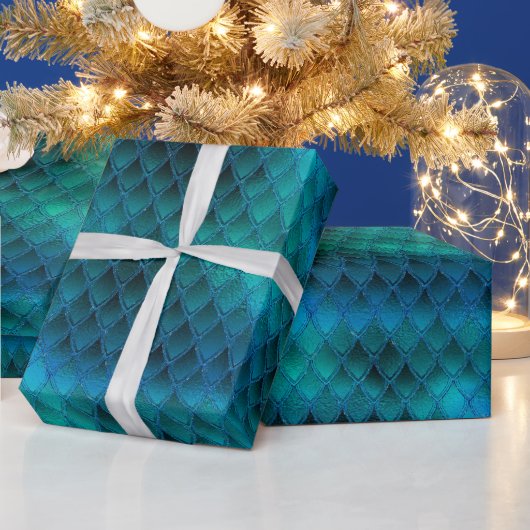 Papier Cadeau Scales Dragon Turquoise et Parties scintillant cha (Vacances)