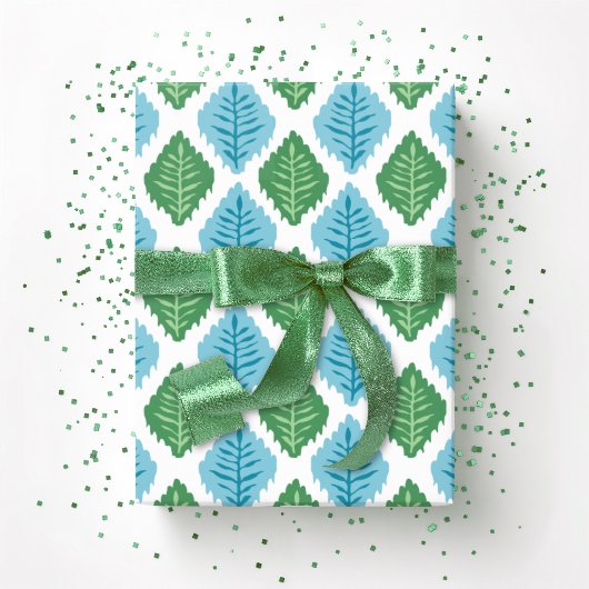Papier Cadeau Scallop Leaf Diamond in Green and Aqua