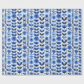 Papier Cadeau Scandi bleu motif floral (Plat)