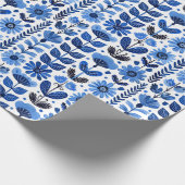 Papier Cadeau Scandi bleu motif floral (Coin)