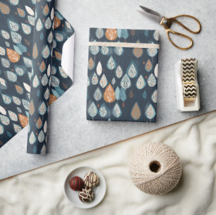Papier Cadeau Scandi Bleu scandinave Noël botanique