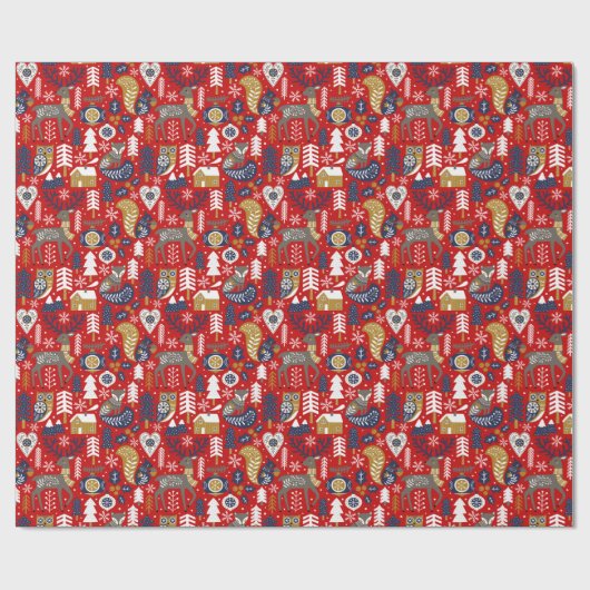 Papier Cadeau Scandi Noël mignon Animaux en bois (Plat)