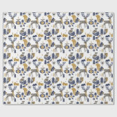 Papier Cadeau Scandi Noël mignon Bois Animaux Blanc (Plat)