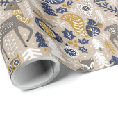 Papier Cadeau Scandi Noël mignon Bois Animaux Taupe (Coin rond)