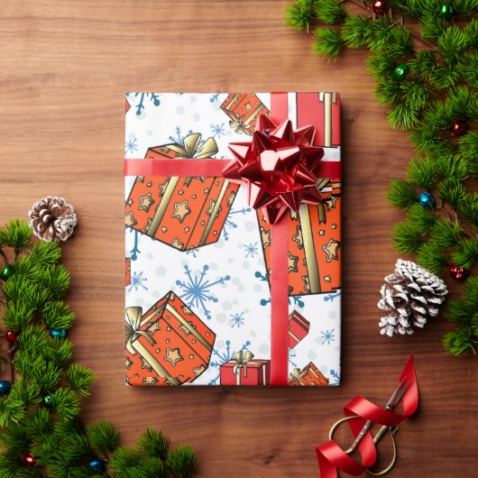 Papier Cadeau Scandi Snowflakes Red Packages Wrapping Papier (Cadeau de vacances)