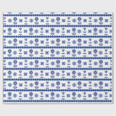 Papier Cadeau Scandinave bleu Fleurs et motif papillon (Plat)