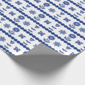 Papier Cadeau Scandinave bleu Fleurs et motif papillon (Coin)