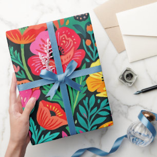 Papier cadeau scandinave papillons coquelicots abs