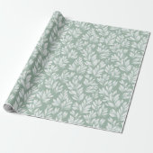 Papier Cadeau Scandinavian Light Green Leaf Sage Floral Pattern (Déroulé)