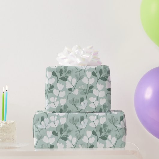 Papier Cadeau Scandinavian Light Green Leaf Sage Floral Pattern (Cadeaux de fête)