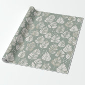 Papier Cadeau Scandinavian Light Green Leaf Sage Floral Pattern (Déroulé)
