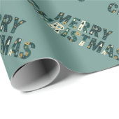 Papier Cadeau Scandinavian Merry Christmas Tree Winter Snow (Coin rond)