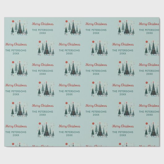 Papier Cadeau Scandinavie Arbres rennes Noël Personnalisé (Plat)