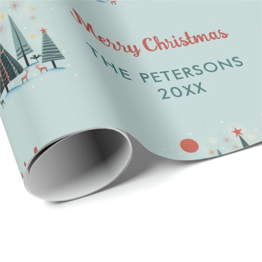 Papier Cadeau Scandinavie Arbres rennes Noël Personnalisé (Coin rond)