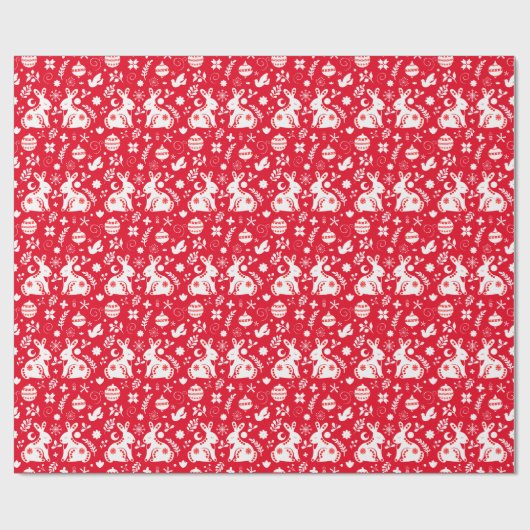 Papier Cadeau Scandinavie Folk Art Bunny Ornements de vacances R (Plat)