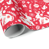 Papier Cadeau Scandinavie Folk Art Bunny Ornements de vacances R (Coin rond)