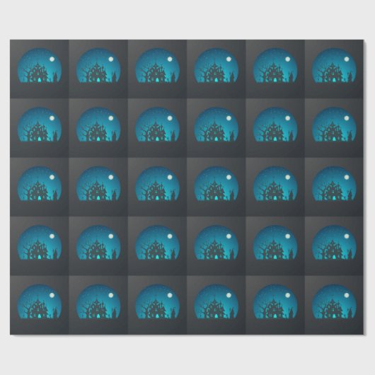 Papier Cadeau Scary and Fun Blue and Black Haunted House (Plat)