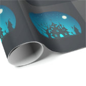 Papier Cadeau Scary and Fun Blue and Black Haunted House (Coin rond)