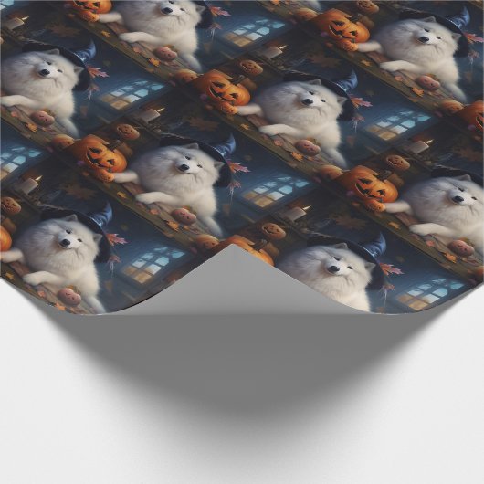 Papier Cadeau Scary d'Halloween Citrouille Samoyé (Coin)