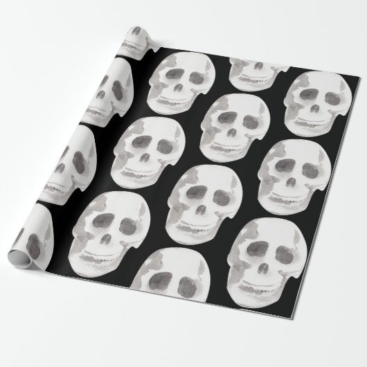 Papier Cadeau Scary Scull Black & White Pattern (Déroulé)