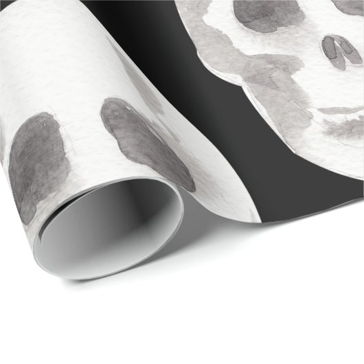 Papier Cadeau Scary Scull Black & White Pattern (Coin rond)