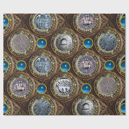 Papier Cadeau SCEAU DES CHEVALIERS MODÈLE Bleu Sapphire Gems (Plat)