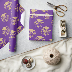 Papier Cadeau Scénario Violet et Or Je l'ai fait Diplômé