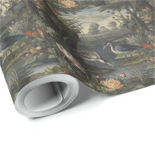 Papier Cadeau Scène botanique de grue bleue près d'une rivière