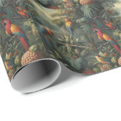 Papier Cadeau Scène botanique de perroquets et ananas (Coin rond)