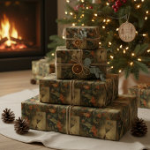 Papier Cadeau Scène botanique vintage d'hummingbirdet de fleurs