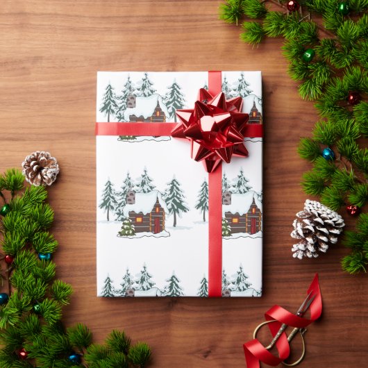 Papier Cadeau Scène Cabine enneigée (Cadeau de vacances)