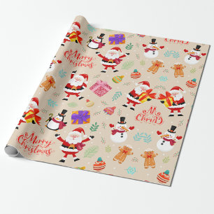 Papier Cadeau Scène de cadeaux de Noël festive avec le Père Noël