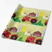 Papier Cadeau Scène de ferme avec coq chantant sur tracteur (Déroulé)