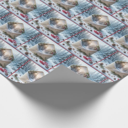 Papier Cadeau Scène De Forêt D'Hiver En Enveloppe Ouverte (Coin)