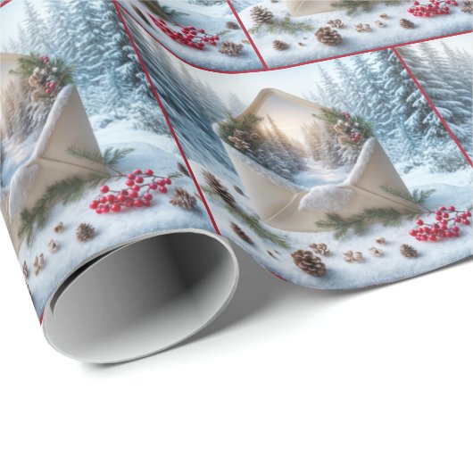 Papier Cadeau Scène De Forêt D'Hiver En Enveloppe Ouverte (Coin rond)