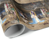 Papier Cadeau Scène de la Nativité de Noël antique (Coin rond)