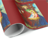 Papier Cadeau Scène de la Nativité Divine Vintage (Coin rond)