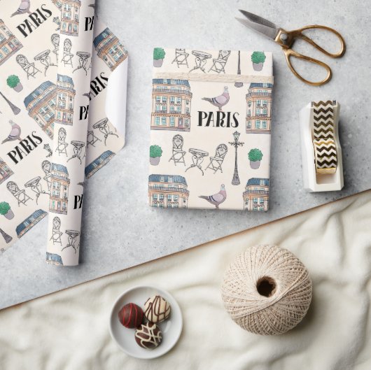 Papier Cadeau Scène de la rue de Paris | Aquarelle (Artisanat)