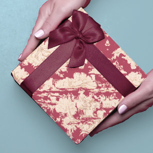 Papier Cadeau Scène de lac élégante rouge Toile de Jouy vintage