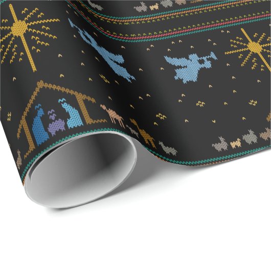 Papier Cadeau Scène de Nativité Christian Joyeux Noël Jésus (Coin rond)