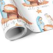 Papier Cadeau Scène De Nativité Tout Est Calme Script Noël (Coin rond)