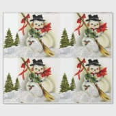 Papier Cadeau Scène de neige avec Snowman Vintage (Plat)