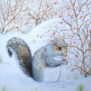 Papier Cadeau scène de neige d'écureuil gris
