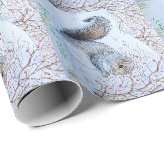 Papier Cadeau scène de neige d'écureuil gris mignon faune origin (Coin rond)