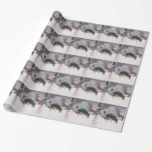 Papier Cadeau Scène de neige d'hiver avec l'art noir et bronzag