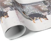 Papier Cadeau Scène de neige d'hiver avec l'art noir et bronzage (Coin rond)