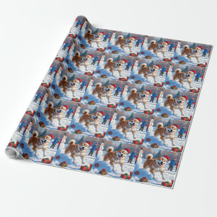 Papier Cadeau Scène de neige festive d'Akita Noël 
